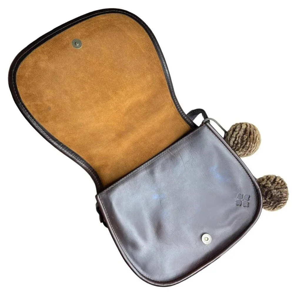 Patricia Nash Salerno Shearling Fur Saddle Crossbody Bag‎ Chocolate Brown Boho
